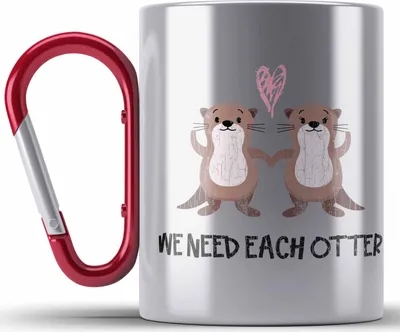 Produktbild von Trendation - Valentinstag Edelstahl Tasse Karabiner Geschenk für Ihn Sie Lustig We Need Each Otter Geschenkidee Becher Freund Freundin Liebe Paare (Rot)