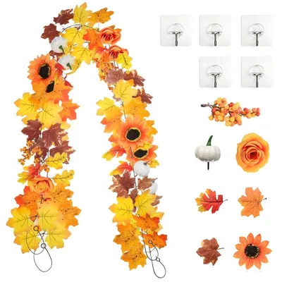 Produktbild von Künstliche Herbstgirlande Ahornblätter 2 Stück 3.5m Hängende Herbstdeko Innen Außen