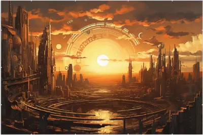Produktbild von Wallario Wandbild Sonnenportal in die Zukunft, Größe: 61 x 91,5 cm, Poster mit rahmenlosen Bildhalter