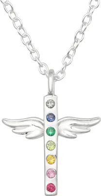 Produktbild von Kreuz Flügel Kette: Zirkonia Halskette Silber 925