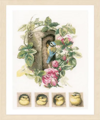 Produktbild von Lanarte Kreuzstich-Set "Vogelhaus mit Rosen", Design von Marjolein Bastin, Zählbild, 29x35 cm