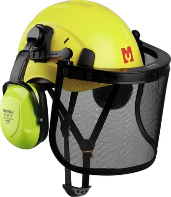 Immagine prodotto di Set di elmetti di sicurezza MUSTBAU - EN397 con protezioni per le orecchie e visiera in rete - Fascia regolabile da 53 a 63 cm - Ideale per silvicoltura, cantieri e servizi