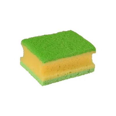 Produktbild von 2 Topfreiniger, Schwamm 9,5 cm x 7 cm x 4,5 cm gelb/grün mit Griffrille, 3-lagig