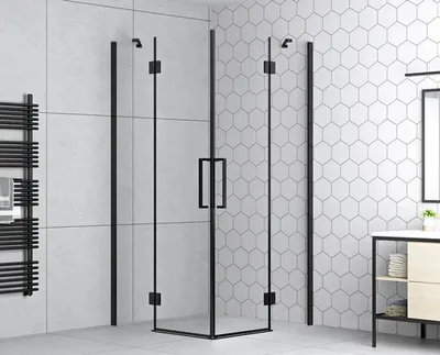 Produktbild von form&style Eckeinstieg BALLINO 90 x 90 x 195 cm Profil schwarz matt Klarglas schmutzabweisende Glasbeschichtung