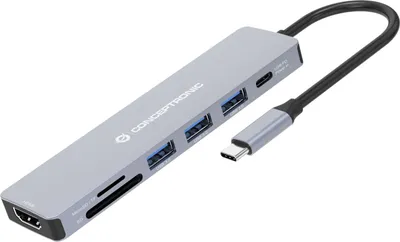 Produktbild von Conceptronic DONN19G 7-in-1 USB 3.2 Gen 1 Dockingstation, HDMI, USB-A 3.0 x 3, SD, TF/MicroSD, 100W USB PD