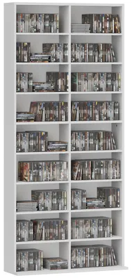 Productafbeelding van DVD-plank, cd-opbergplank, 14 verstelbare planken, 18 vakken, 175 cm, Blu-ray-plank, spaanplaat, wit