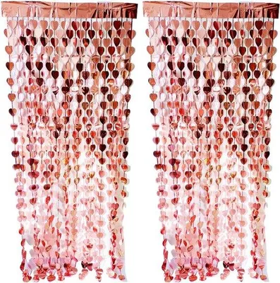 Produktbild von Dekorgardinen mit Glitter in Herzform, Roségold, Metallic-Fransen – 2 Stück