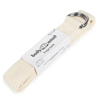 Produktbild von Body & Mind Premium Yogagurt aus 100% Baumwolle, 2,5 m lang & 3,8 cm breit, Beige – Strapazierfähiger Yoga-Gurt für Dehnübungen & Pilates