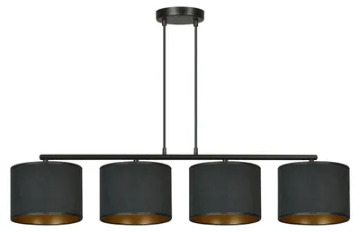 Obrázok produktu pre Závesná lampa HILDE so štyrmi čierno-zlatými látkovými tienidlami