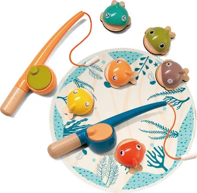 Produktbild von Topbright Magnetisches Angelspiel Holzspielzeug mit 2 Angeln und 9 Fischen