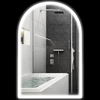 Image de HOMCOM Miroir salle de bain 90 x 60 cm, miroir mural arqué, miroir salle de bain avec éclairage LED, lumière réglable 3 couleurs, anti-buée, mémoire, interrupteur tactile, cadre en aluminium - noir