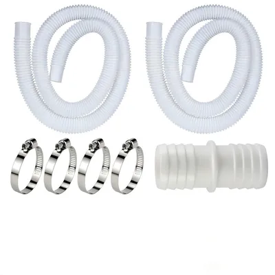 Zdjęcie produktu dla Zestaw węży do basenu, 2 sztuki, długość 1,5 m, średnica 32 mm, zawiera 4 opaski zaciskowe i 1 adapter