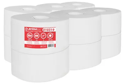 Obrázek produktu pro Papír toaletní Primasoft Jumbo, 2vrstvý, celulóza, o 19 cm, 120 m, bílý, 12 ks