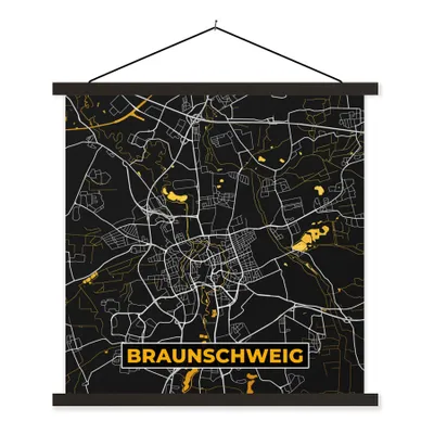 Produktbild von MuchoWow® Textilposter Braunschweig - Stadtplan - Gold - Karte - Deutschland 90x90 cm mit schwarzem Rahmen - Magnetisches