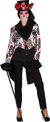 Produktbild von T2359-SKUB-M schwarz-weiß Damen Frack Gravedgger Totenkopf Tag der Toten/Mexican Skull Gr.M