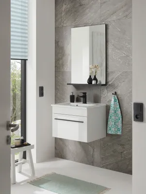 Produktbild von Waschtisch Set 60 cm inkl. Mineralgussbecken CHARLESTON-61 in Hochglanz weiß, B/H/T: ca. 60/200/45 cm