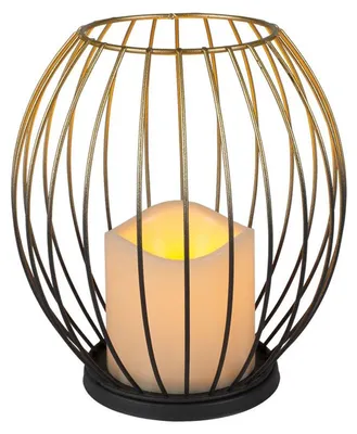 Produktbild von Metall-Laterne Gold mit LED-Kerze warmweiß Timer und Flackereffekt 17,5cm