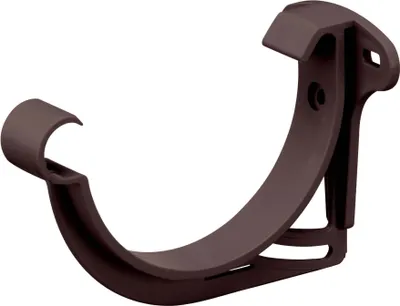 A dark brown gutter bracket is shown against a white background.