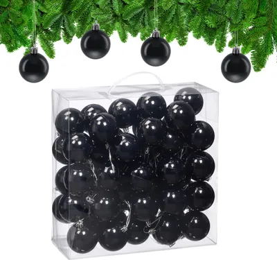 Immagine prodotto di Set da 50 palline di Natale Relaxdays, plastica, diametro: 6 cm, decorazioni festive per l'albero di Natale, decorazioni lucide, nero