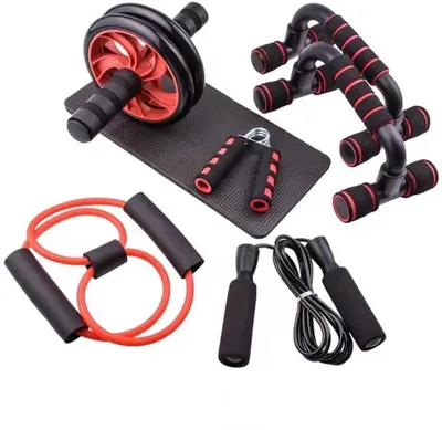 Produktbild von AB-Roller 7-in-1 Set – Bauchtrainer & Heimfitness mit Zubehör, rot