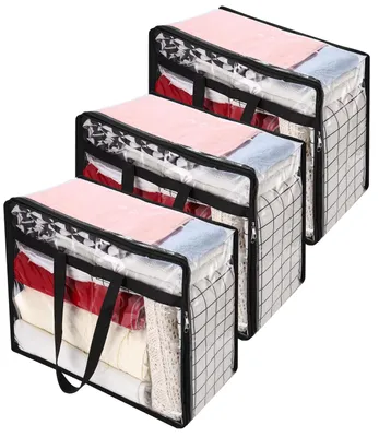 3er-Set durchsichtige Kleiderboxen 40 L mit Reißverschluss