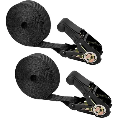 Produktbild von 2er Set Ratschengurt, verstellbarer Zurrgurt mit Nockenschnalle, 8 m x 25 mm, mit Befestigungsband, 400 kg Tragkraft für Motorrad, Auto und Anhänger