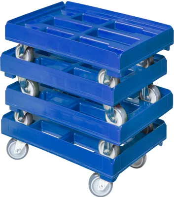 Produktbild von 4 Stück Hygienetransportroller 600 x 400 mm mit 4 Lenkrollen blau