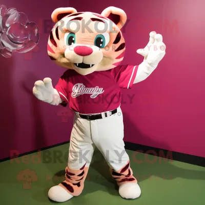 Produktbild von Magenta-Tiger REDBROKOLY Maskottchen kostüm mit Baseball-T-Shirt und Schuhclips