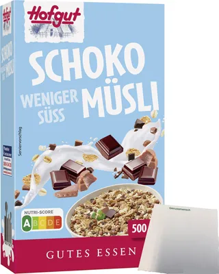 Produktbild von Hofgut Müsli Schoko Weniger süss (500g Packung) + usy Block
