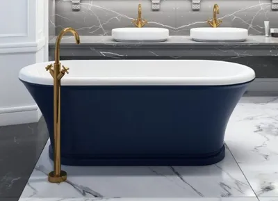 Produktbild von Casa Padrino Jugendstil Badewanne mit Standarmatur Blau / Weiß / Messing 170 cm