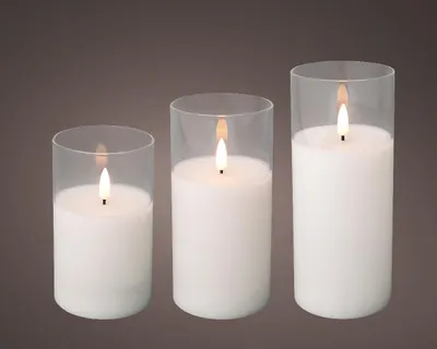 Produktbild von Lumineo LED Stumpenkerzen - 3x - weis - im Glas - mit Zeitschaltuhr