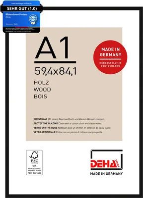 A product image of a picture frame with packaging details and certifications.