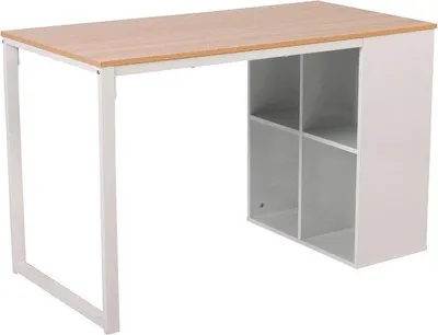 Image de Bureau avec rangement - chambre, bureau, salon - travail, école - bois et métal - 60 x 120 x 75 - chêne clair et blanc
