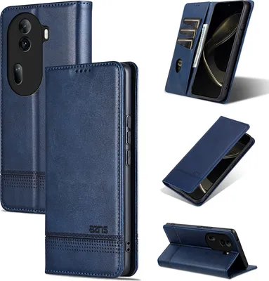 Produktbild von Leder Hülle für Oppo Reno11 Pro, Klapphüllen Brieftasche Magnetverschluss Ständer Schutzhülle Blau