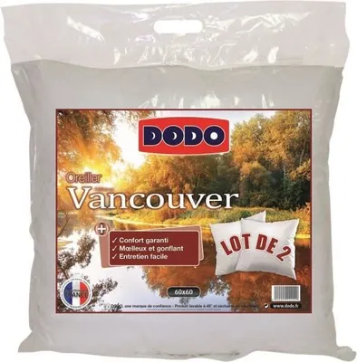 Image de Oreillers DODO Vancouver, Lot de 2, 60x60cm, Confort Moelleux
