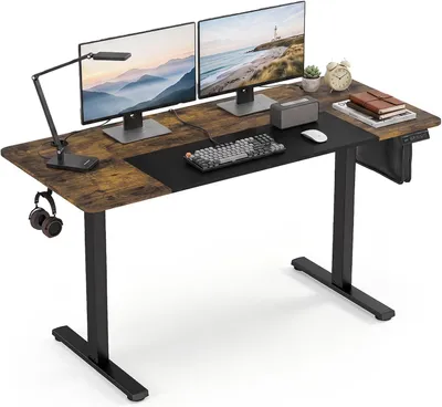 Produktbild von COSTWAY Elektrischer höhenverstellbarer Schreibtisch, 140 x 60 cm, Rustikales Braun + Schwarz