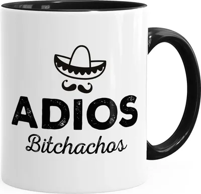Produktbild von Kaffee-Tasse mit Spruch Adios Bitchachos Sonbrero Motiv lustig Parodie Bürotasse lustige Kaffeebecher MoonWorks® schwarz Keramik-Tasse