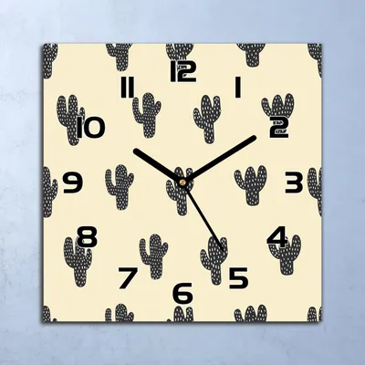 Produktbild von Wanduhr Echt-Glas-Küchenuhr Schwarze Kakteen Quarz Lautlos 30x30 Deko Bilder