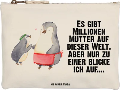 Produktbild von Mr. & Mrs. Panda Etui Pinguin mit Kind Größe M - Weiß - Geschenk, Mutter, Mom, beauty case, Muttertag, Kulturbeutel, Mutti, Familie, Mäppchen, Pouch, Vorbild Mama