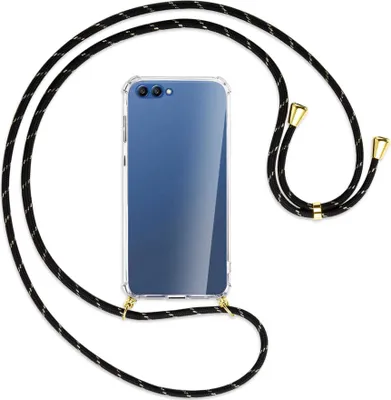Produktbild von Handykette Backcover-Schutzhülle mit Band (Metall goldfarben) für Honor 10 - schwarz/gold