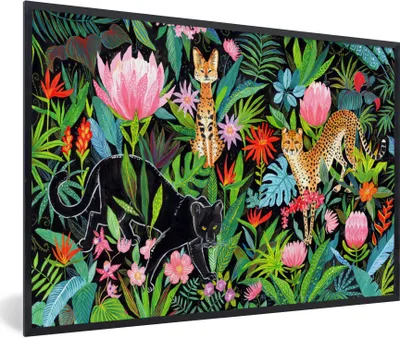 Produktbild von MuchoWow® Gerahmtes Poster Dschungel - Pflanzen - Tiere 90x60 cm - Poster mit Schwarzem Bilderrahmen Wandposter Rahmen Foto Bilder - Fotorahmen - Foto-Plakat