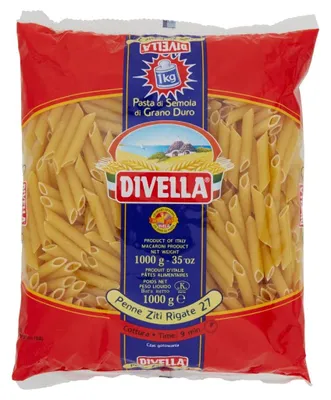 Produktbild von 24x Divella Penne Ziti Rigate N. 27 Hartweizengrieß Pasta Italienische Nudeln 500g Packung + Italian Gourmet Polpa di Pomodoro 400g Dose