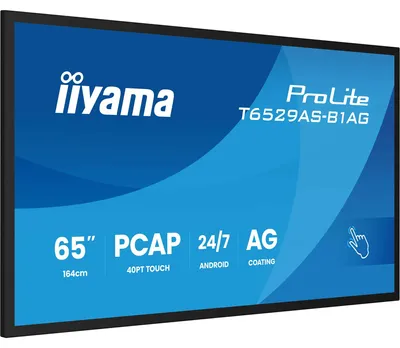 Zdjęcie produktu dla iiyama T6529AS-B1AG, Kiosk, 163,8 cm (64.5"), LED, 3840 x 2160 px, Wi-Fi, 24/7
