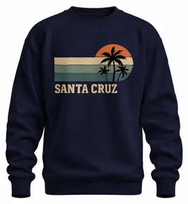 Produktbild von Santa Cruz Palmen Sonnenuntergang Retro Kalifornien Strand Sweatshirt Pullover, Navy, M