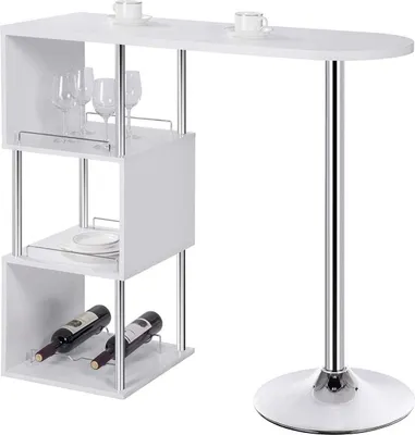 Image de WOLTU Table de bar Table de bistrot blanche avec 3 étagères et porte-bouteilles,Table de cuisine 113x40x105cm en MDF et métal,BT22ws