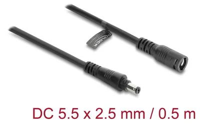 Produktbild von DELOCK DC Verlängerungskabel 5,5 x 2,5mm St > Bu 0,5m schw.