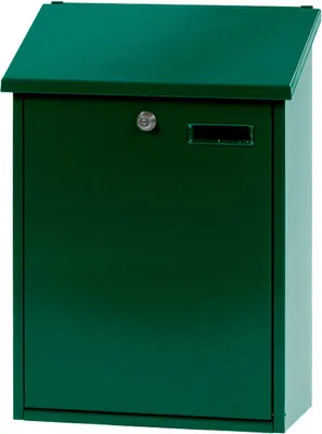 Produktbild von Wandbriefkasten Sebastian mit Schrägdach & Namensschild | HxBxT 44,5x32,5x16cm | Einwurföffnung 30x4cm | Grün