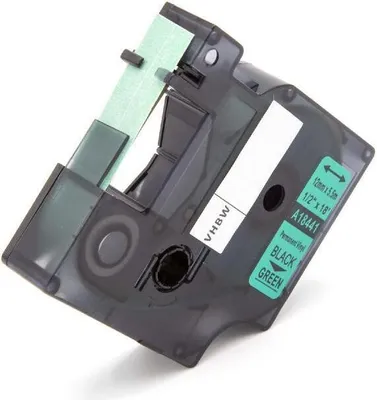 Produktbild von vhbw Schriftband-Kassette kompatibel mit Dymo RhinoPro 6000, 5000, 3000, ILP 219 Etiketten-Drucker 5,5m x 12mm Schwarz auf Grün, Vinyl