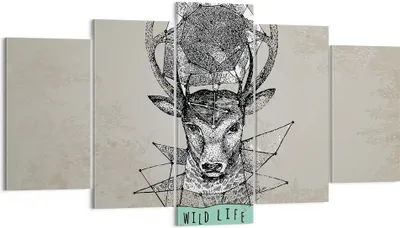 Produktbild von Bild auf Leinwand - Leinwandbild - Hirsch Geweih Wald - 160x85cm - Wand Bild - Wanddeko - Leinwanddruck - Bilder - Kunstdruck - Wanddekoration - Leinwand bilder - Wandkunst - EA160x85-3072