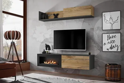 Immagine prodotto di Parete tv mobili soggiorno mensola porta tv con caminoModerno legno Brown